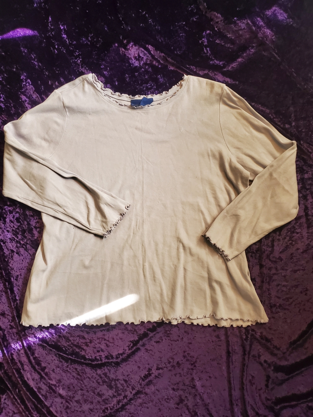 Basic Editions Light Lavender Long-Sleeve Ruffle-Edge Top